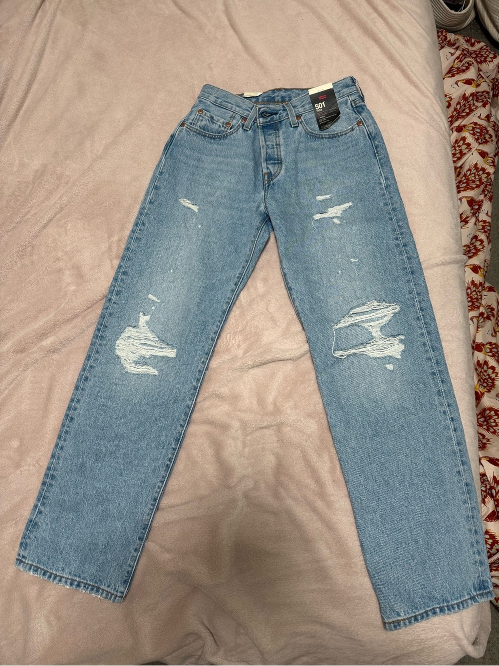 Levi's 501 ‘90s Light Blue Straight Distressed Jeans 26x30